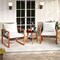 3 Pieces Patio Furniture Set with Tempered Glass Top Table and Soft Cushions-Off White